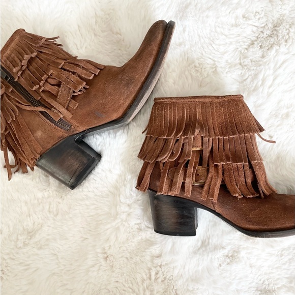 Freebird By Steven Belle Boots Brown Leather Suede Fringe Western Boho
